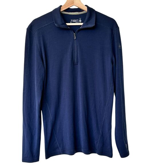 Smartwool Base Layer Medium Blue Thermal Merino Wool 1/4 Zip sweater - Picture 1 of 11